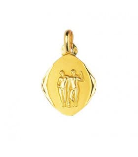 Médaille Gémeaux or jaune ovale au fini poli miroir étincelant
