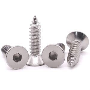 M4 x 12mm Flat Head Socket Cap Self Tapping Screws, 304 Stainless Steel 18-8, Countersunk Head Corrosion Resistant Screws for Wood, Sheet Metal and