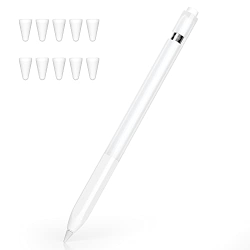 Image of Compatible with Apple Pencil 1st Generation Case, Non-Slip Silicone Case, [with 10 Silicone Nib Sleeves] for Apple Pencil 1st Generation. (White)