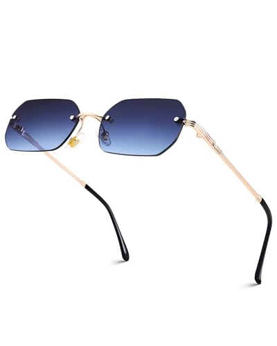 Pro Acme Rimless Rectangle Sunglasses Small Frameless Blue Tinted Shades Glasses Men Women Retro Retro Fashion(blue)