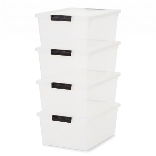 Image of IRIS USA 4-Pack 12 Qt Storage Bins with Lids, Plastic Box, Clear /Black