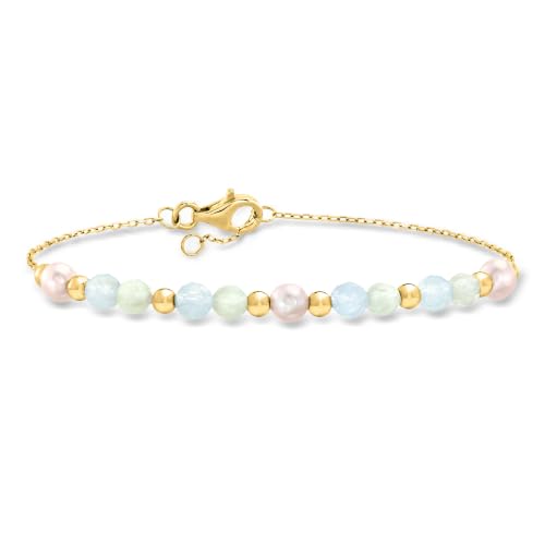 Pure Collection by Ross-Simons 1.80 ct. t.w. Aquamarine and 4-4.5mm Prehnite Bead Bracelet With 4.5-5mm Cultured Pearls in 18kt Gold Over Sterling. 7.5 inches
