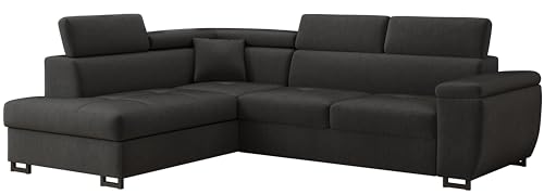 MEBLE-LUX - Ecksofa mit Schlaffunktion und Bettkasten Nicole 270x202x96cm (BxTxH) I Sofa L Form mit Verstellbare Kopfstützen I Eckcouch mit Schlaffunktion I Federkern I Sofa Grau Links