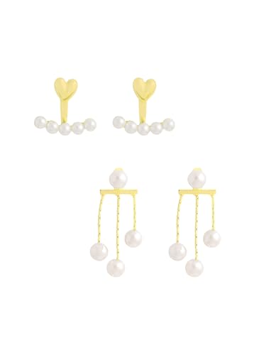 Image of Yellow Chimes Fashion Women Combo Earrings Set | 2 Pairs Korean Style White Earrings