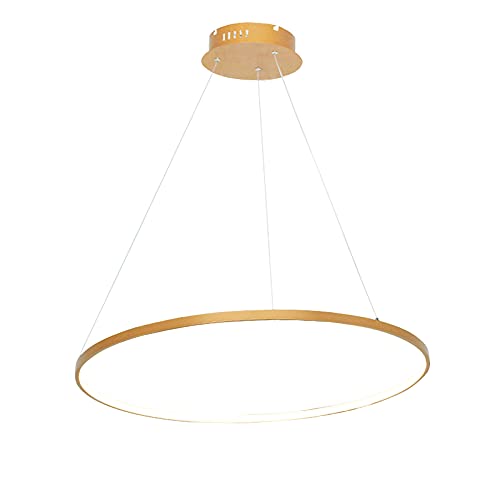 Ring Circle LED Lámpara Colgante, lámpara de araña de acrílico de Metal Moderno Lámpara Colgante Ajustable en Altura para Sala de Estar, Dormitorio, Mesa de Comedor, Gold + 3 Color Light-80cm 50W