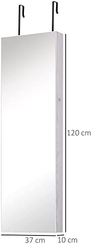 HOMCOM Mirrored Jewellery Storage Cabinet Door Mounted/Wall mounted Organiser Hanging Lockable w/ 6 Inner LED Lights White