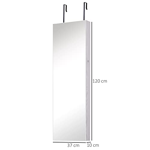 Miniatura 3 de Homcom Espejo Joyero Colgante De Pared O Puerta Con 6 Luces Led 5 Estantes 2 Cajones Pequeños Espejo Armario Montado Con Cerradura Para Dormitorio 37x120x10 Cm Blanco