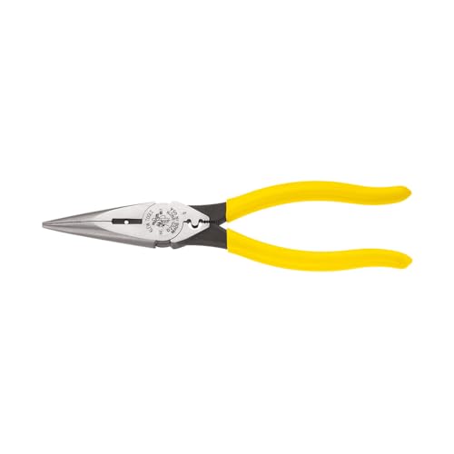 Image of Klein Tools D203-8NCR Long Nose Side-Cutter Strip /Crimp Pliers, Induction Hardened and Heavier For Increased Cutting Power, 8-Inch