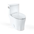 Elongated Toilet for Bathrooms, One-Piece Toilet With Soft Close Seat,Comfort Height Toilets, Powerful & Quiet Modern Standard Ceramic Toilet Left Side Trip Lever Flush 1.28 GPF, 12" Rough-In