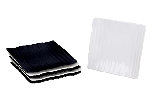 Mehul Melamine Square Snacks Half Side Plates, Set for Kitchen/Dining, Size 17.5 X 17.5 cm, Black & White Color (6)