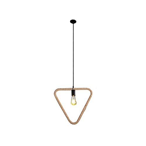Lampe suspendue triangle en fer forgé et corde de chanvre E27