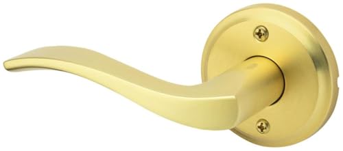 Image of Kwikset Sedona Dummy Door Handle, Single Sided Lever for Closets, French Double Doors, and Pantry, Satin Brass Non-Turning Left Handed Interior Push /Pull Lever, with Microban Protection