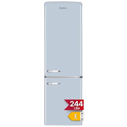 Amica KGCR 387 100 L Retro Kühl-/Gefrierkombination / Baby Blue (Hellblau) / 181cm (H) x 55cm (B) x 62cm (T) / Retro-Design / Kühlschrank mit Gefrierfach