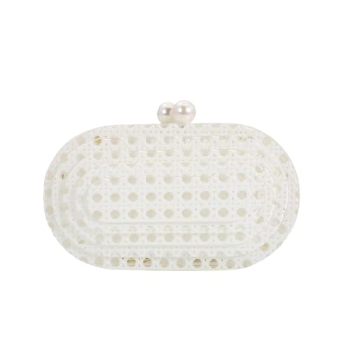 Image of Women Acrylic Rattan Clutch Purse Rattan Woven Evening Bag Wedding Party Purse Summer Beach Wicker Shoulder Handbag