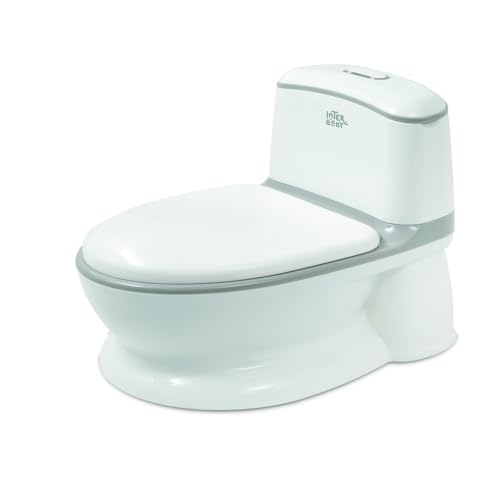 Interbaby- Orinal Blanco Baby WC Infantil - Con cadena con luces y sonido de descarga - Con espacio para portarrollos del papel higiénico - Base...