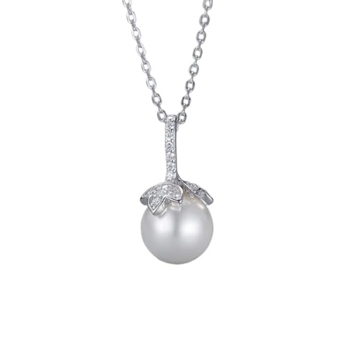 Colliers en argent sterling pour femme avec pendentif rond zircone cubique blanc et perles