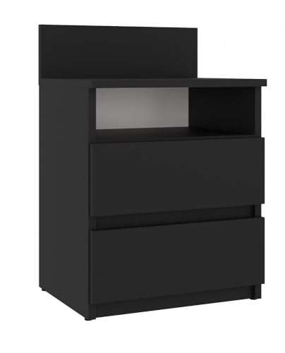 KOBI Mesita de Noche Dormitorio, salón | Moderna mesita de Noche Estilo Loft | Mueble de Madera con Dos cajones (Negro)