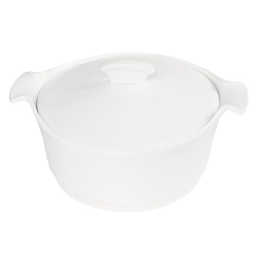 8.9" Ceramic Casserole Dish with Lids, 2.2 Quart White French Soup Tureen Bakeware Set with Handle 11 IN, Chip and Crack Resistant Baking Dish, Microwave Dishwasher Oven Fridge Safe