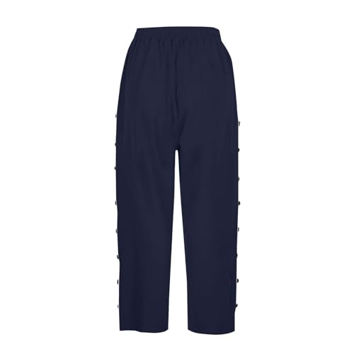 Capris Pants for Women Cotton Linen Solid Color and Stripe Cropped Trouser Drawstring Elastic Waist Capris Pant2