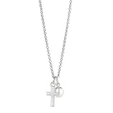 Molly B London Sterling Silver Cross & Freshwater Pearl Necklace For Girls. Dainty Teen Jewelry, Per