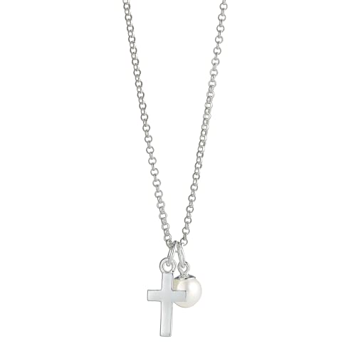 Molly B London 925 Sterling Silver My First Pearl Cross Necklace – Adjustable Children’s Jewelry for First Communion, Baptism, Quinceañera, Flower Girl & Bridesmaid Gift - Adjustable Jewelry