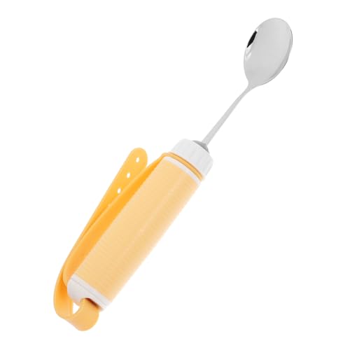 minkissy 食器を食べる高齢者 適応器具 防止スプーン 高齢者向けの物資 調整可能なフォーク 長老用品 力の弱い手のための補助器具 曲がるスプーン 携帯用器具 Abs Yellow