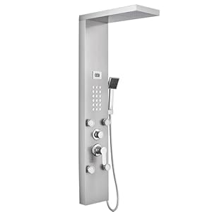 Auralum Douchekolom, douchepaneel van roestvrij staal, multifunctioneel, met lcd-display, hydromasserende douchezuil met mengkraan en massagesproeiers