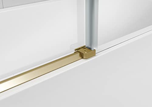 Sunrosa Semi-Frameless Glass Shower Door 59-2/8"×60", Single Sliding Shower Door With Handle, Bathtub Shower Door With Tempered Glass, Aluminum Shower Door For Bathtub In Brushed Gold #TOP3