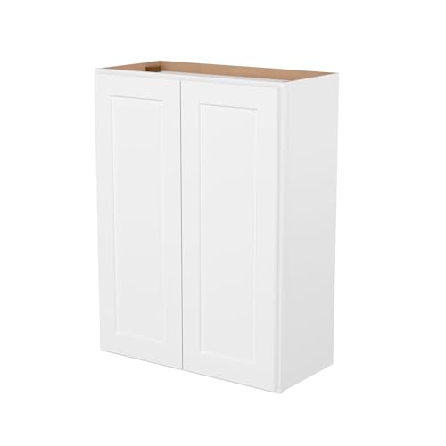 Image of Furinno Shaker Wall Kitchen Cabinet 2-Doors 2-Shelves, Ready to Assemble, 12 D x 27 W x 36 H, White