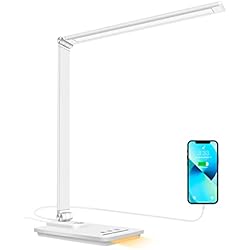 Lamparas Flexo oxylops lámpara Led Escritorio, Flexo de Escritorio con luz nocturna, lampara de escritorio con control táctil, Puerto de carga USB, 10 niveles de luminosidad 5 modos, Temporizador de 45min, (Blanco)