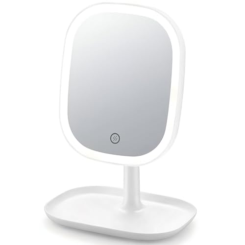 Image of PRIME PICK Makeup Mirror with LED Light, 360 Rotating, Lightweight Vanity Mirror - White, Suitable for Home, Travel, or Multipurpose Use