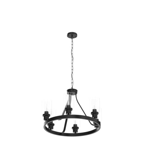 6-Light-Farmhouse-Chandelier-Light-Fixture-Dining-Room-Lighting-Fixtures-Hanging-Wagon-Wheel-Chandelier-Kitchen-Island-Pendant-Lights-Modern-Black-Industrial-Rustic-Adjustable-Height-Metal 6 Light Farmhouse Chandelier Light Fixture Dining Room Lighting Fixtures Hanging Wagon Wheel Chandelier Kitchen Island Pendant Lights Modern Black Industrial Rustic Adjustable Height Metal