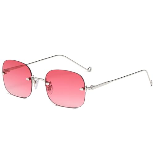 Lunettes de soleil carrées sans monture femme vintage rouge rétro petite monture UV400 dégradé