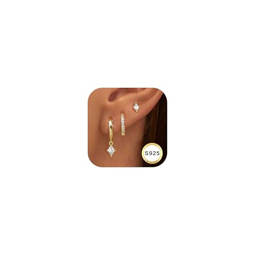 Dochais 3 Paar Ohrringe Gold Set Silber 925 Ohrstecker 14K Vergoldet Creolen mit Anhänger Hypoallergen Ohrringe Stapelbar Ohrring Gold Schmuck Geschenk für Damen Frauen Dochais 3 Paar Ohrringe Gold Set Silber 925 Ohrstecker 14K Vergoldet Creolen mit Anhänger Hypoallergen Ohrringe Stapelbar Ohrring Gold Schmuck Geschenk für Damen Frauen
