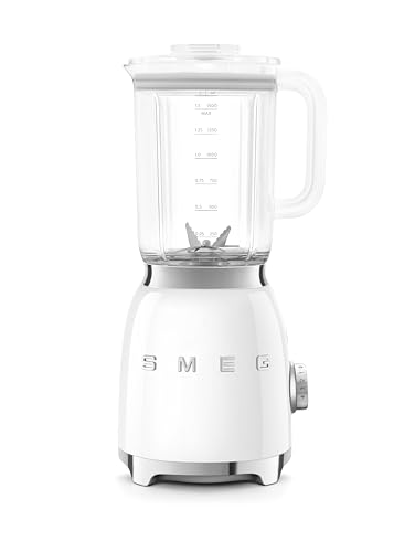 Smeg BLF03WHUK Retro 50's Style Jug Blender with Stainless Steel Blades, 4 Speed Settings and 3 Pre-set Programs, 1.5 Litre, 800W, White
