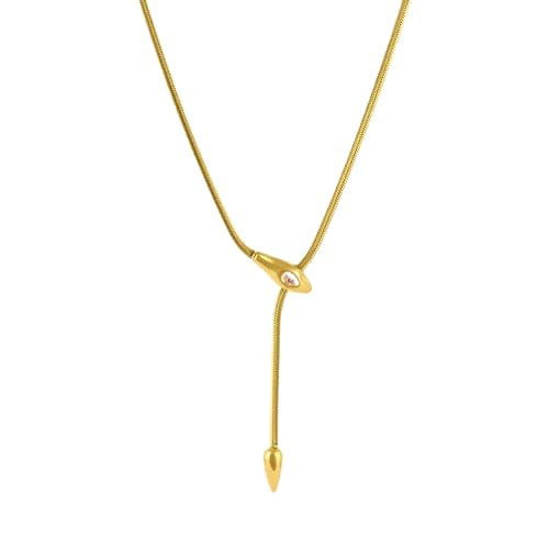Gold-Toned Snake Chain Lariat Necklace with Crystal Accent-picture-37