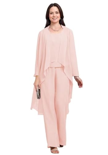 Chiffon Mother of The Bride Pant Suits Plus Size Women Dressy Wedding Formal Outfit Set JH005