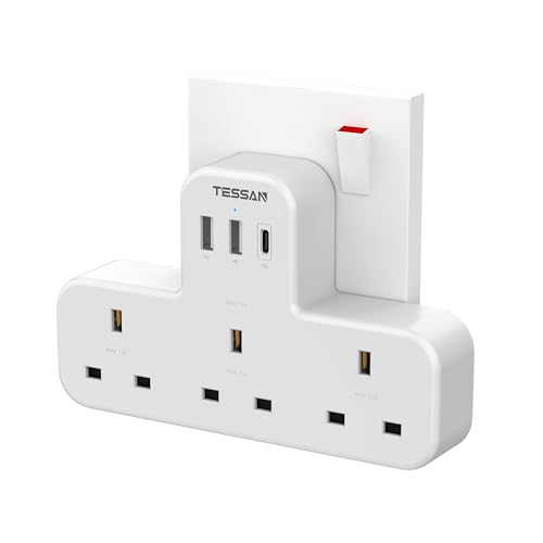 USB C Charger Plug Adapter AE TESSAN Multiple 3 Way Triple Plug Extension Socket with 3 USB Multi Plug Outlets Charging Station for School Home Kitchen Office School Supplies