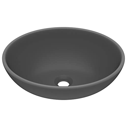 Image of vidaXL Luxury Basin Oval-Shaped Washroom Vanity Stone Sink Bathroom Above Counter Vessel Basin Plumbing Fixture Matt Dark Grey Ceramic