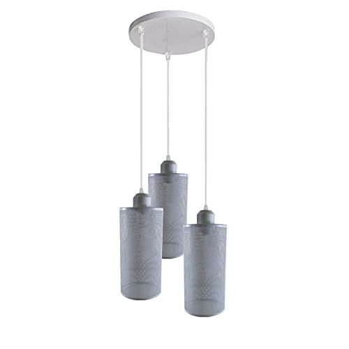 Modern 3-Way Ceiling Pendant Light Adjustable Triple Drop with Metal 11cm x 22 cm Cylinder Shades E27 Fitting Matte White Base Ideal for Kitchens, Dining Areas, Hallways UK Lighting Fixture