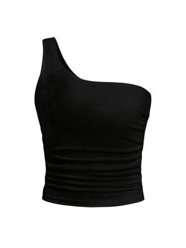 MakeMeChic Women's Y2k One Shoulder Sleeveless Tank Top Ruched Sl...