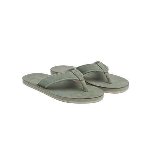 Hari Mari- Pier- Mens Classic Soft Pebbled Nubuck Leather Flip Flop with a Zigzag Deco Strap- No Break Ins Firm Arch Support and Cupped Heel for Comfort- Size 11- Palm