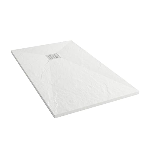 Nebadoon | Plato de Ducha Napoles 70x160 cm - Blanco RAL 9003 - Plato Ducha Resina Antideslizante C3 - Resistente y Aligerado - Capa de Gel Coat Antibacteriano - Incluye Rejilla Acero y Válvula