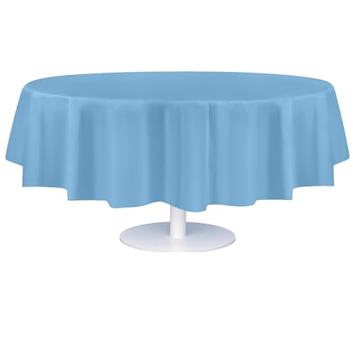 Image of Grandipity Plastic Table Cloth Disposable 12 Pack 84 inch Round Sky Blue | Plastic table covers, durable disposable tablecloths, fade and tear-resistent table cover for party, event