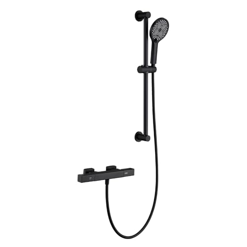 XJTNLB Grifo Bañera con Barra Grifo Monomando de Bañera y Ducha de Latón Mezclador de Ducha de Latón Montado en la Pared Negro