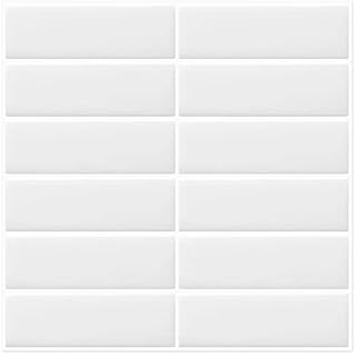 DEWOO White Peel and Stick on Subway Metro Splashback Tiles Self Adhesive Wall Tiles for Kitchen Bathroom,10-Sheet (12"×12")