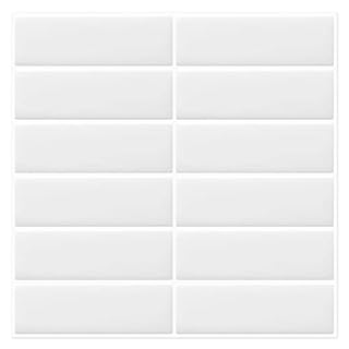 DEWOO White Peel and Stick on Tiles Subway Metro Self Adhesive Splashback Wall Tile for Kitchen Bathroom,Rectangle 10-Sheet (30.5x30.5cm)