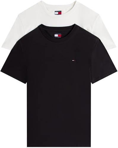 Tommy Jeans Tjm Xslim 2pack Jersey Tee Ext Dm0dm20687, Maglietta a Maniche Corte Uomo, Multicolore (Black/Ecru), 3XL (Pacco da 2)
