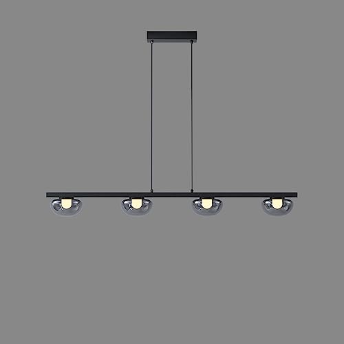 Suspension îlot de cuisine LED 4 lampes en verre gris fumé et chrome