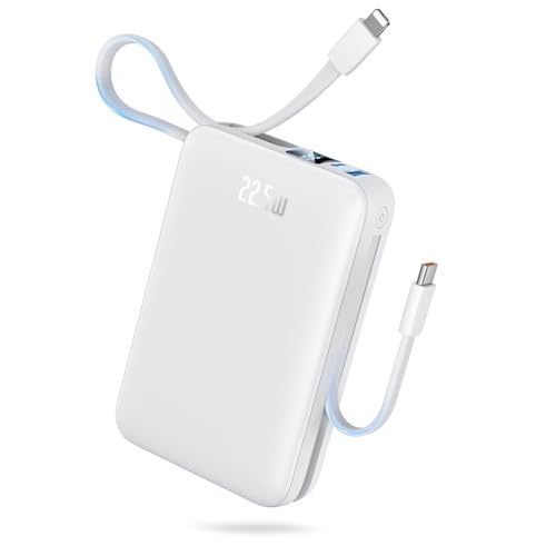 Image of Portable Charger 50000mAh Power Bank,Portable Phone Charger with 2 Built in Cables,22.5W Fast Charging Travel Essentials Battery Pack for iPhone /iPad /MacBook /Android /Samsung Galaxy, White